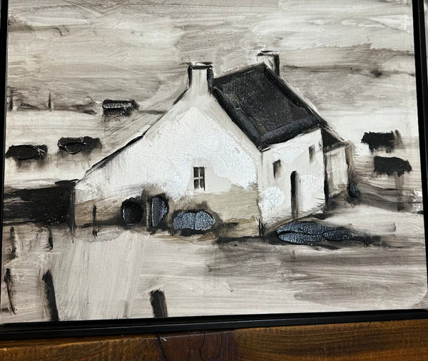 Farmhouse, barn, painting