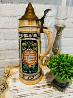 Vintage German Beer Steiner with brass lid
