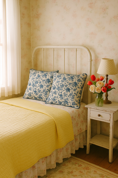 Blue and white toile pattern pillow covers