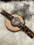 Skull cheetah print rhinestone bracelet