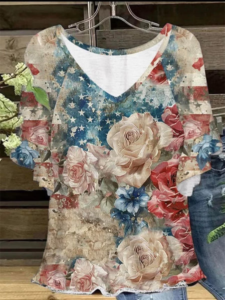 Patriotic Shabby Chic Floral Top