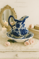 Blue and white floral pitcher and basin