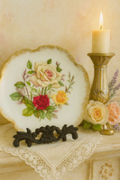 Vintage rose platter with gold trim