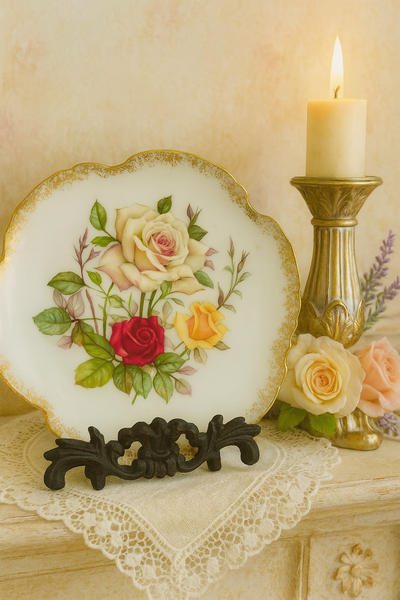 Vintage rose platter with gold trim