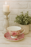 Pink floral teacup and saucer set