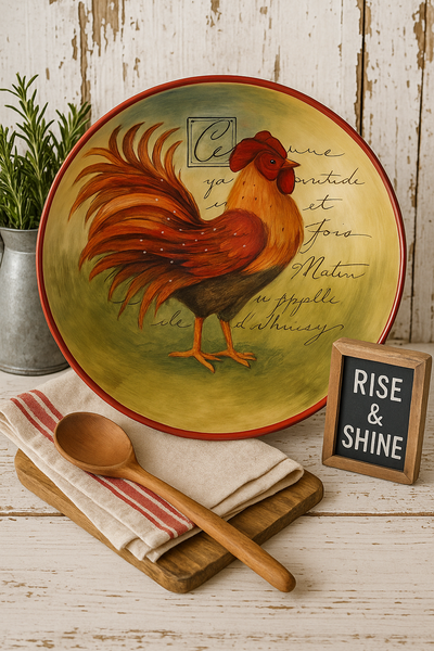 Farmhouse Rooster 13 inch serving bowl