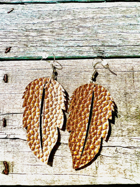 Gold leaf leather earrings