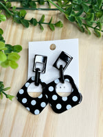 Black & White Polka-Dot Dangle Acrylic Earrings